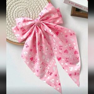 Charming Pink Love Print Large Hair Bow Clip